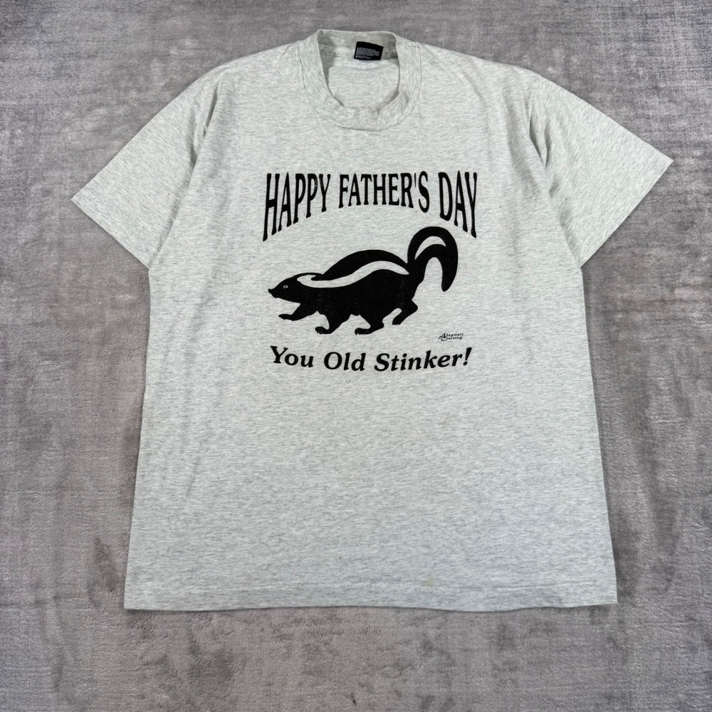 Vintage Novelty Shirt Mens Large Gray Fathers Day You Old Stinker Skunk Funny